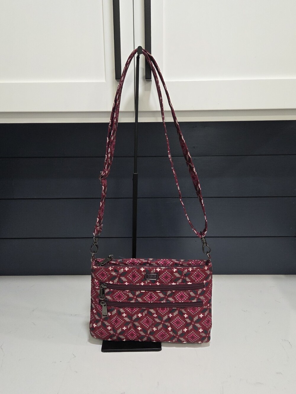 Lug Dazzle Quilted Crossbody Bag in Burgundy Print
